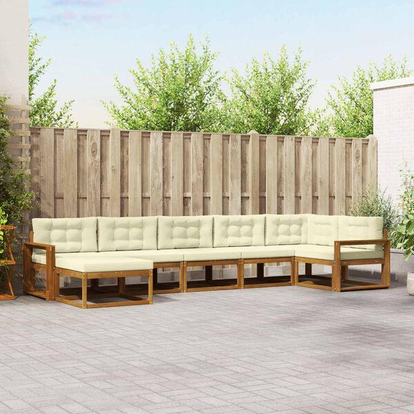 vidaXL Outdoor-Sofagarnitur mit Kissen 7 pcs Natur und Creme