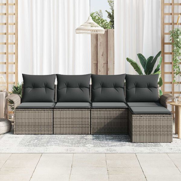 vidaXL Gartensofa-set mit Kissen mit Speicher 5 pcs Grau Poly-Rattan