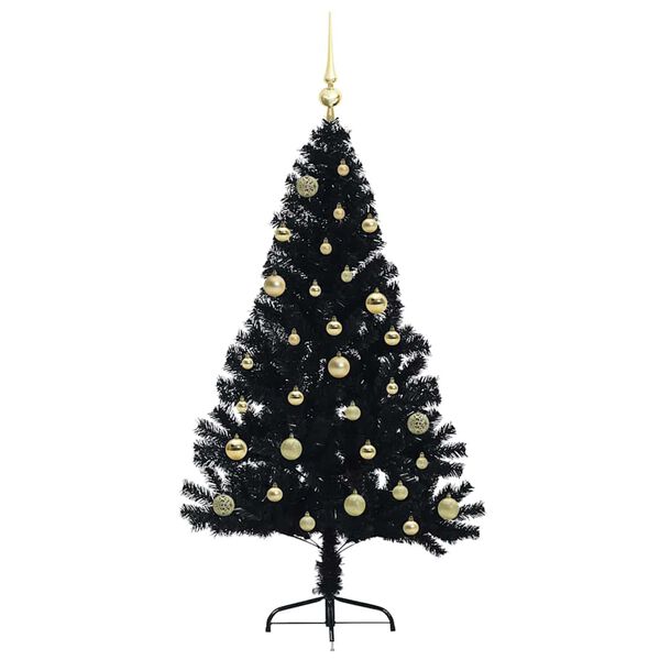 vidaXL K&uuml;nstlicher vorbeleuchteter Weihnachtsbaum Schwarz 150 cm PVC
