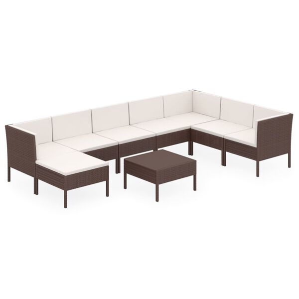 vidaXL 9-tlg. Garten-Lounge-Set mit Auflagen Poly Rattan Braun
