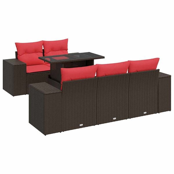 vidaXL 6-tlg. Garten-Sofagarnitur mit Kissen Braun Poly Rattan Akazie