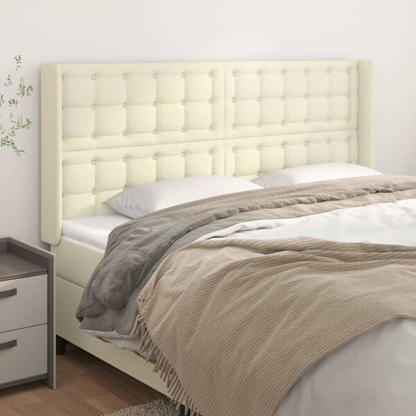 vidaXL Kopfteil mit Ohren Creme 203x16x118/128 cm Kunstleder