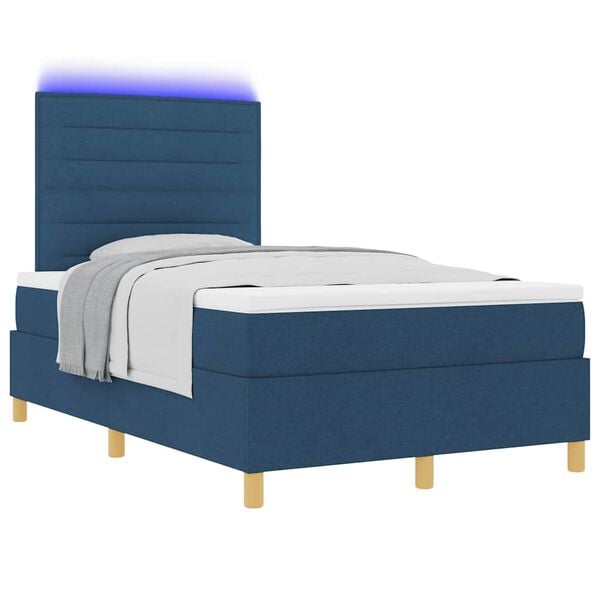 vidaXL LED Boxspringbett mit Matratze Blau 120 x 190 cm Stoff