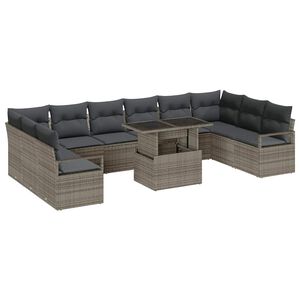 vidaXL Garten-Sofa-Set mit Kissen 11 pcs Grau Poly-Rattan