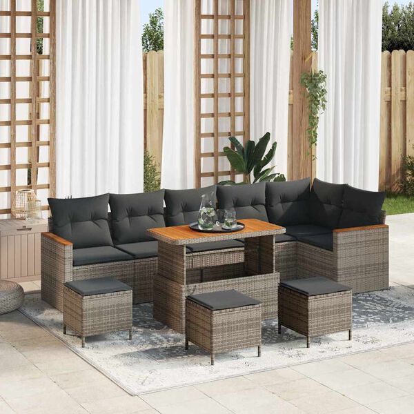 vidaXL Gartensofa-set mit Kissen 10 pcs Grau Poly Rattan