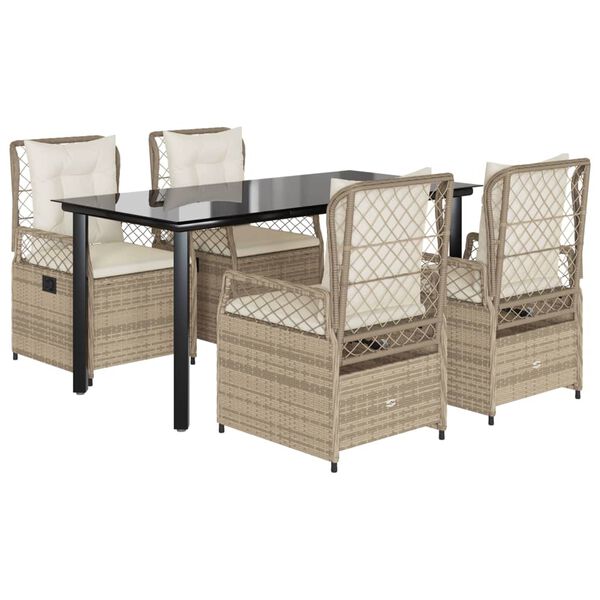 vidaXL 5-tlg. Garten-Essgruppe mit Kissen Beige Poly Rattan
