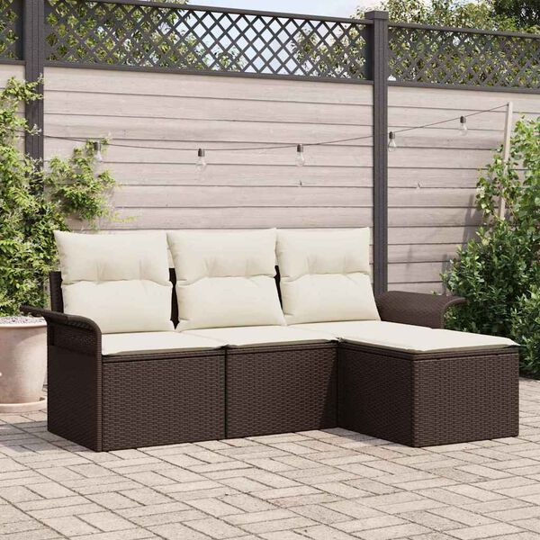vidaXL Garten-Sofa-Set mit Kissen mit Speicher 4 pcs Braun Poly Rattan