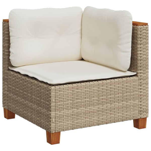 vidaXL Garten-Ecksofa mit Kissen Beige Poly Rattan
