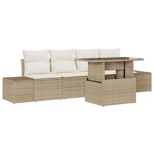 vidaXL Sofa Set mit Kissen 5 pcs Beige und Creme Poly-Rattan