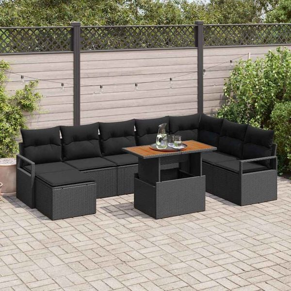 vidaXL Garten-Sofa-Set mit Kissen 9 pcs Schwarz und Braun