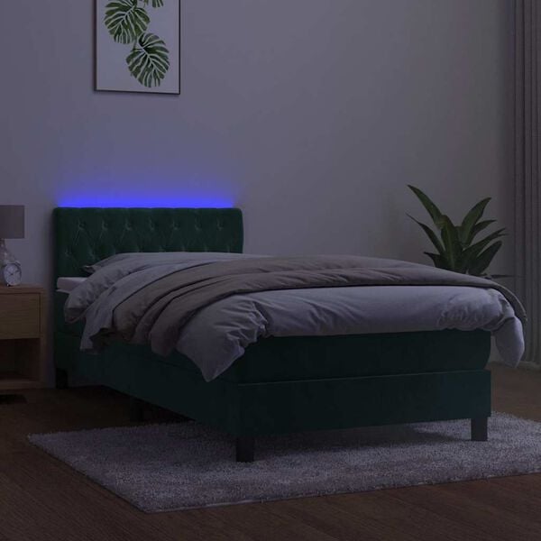 vidaXL Boxspringbett mit Matratze & LED Dunkelgr&uuml;n 90x200 cm Samt