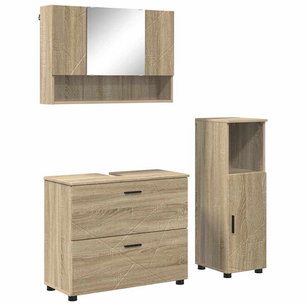 vidaXL Badezimmerm&ouml;bel-Set 3 pcs Sonoma-Eiche Sperrholz und Metall