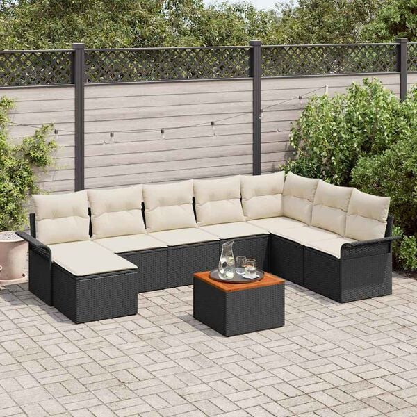 vidaXL Garten-Sofa-Set mit Kissen mit Speicher 9 pcs Schwarz und Creme