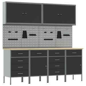 vidaXL Werkbank 10 Stk. Schwarz und Grau Ingenieure Holz und Stahl