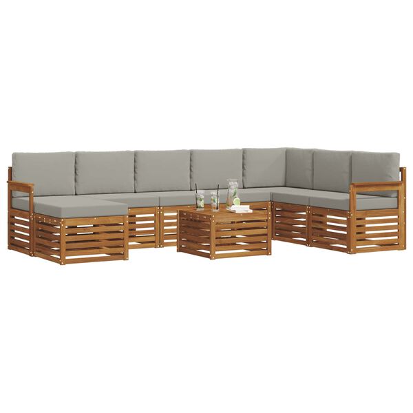 vidaXL Ecksofa Set 9 pcs Nat&uuml;rlich und Hellgrau Massivholz Akazie