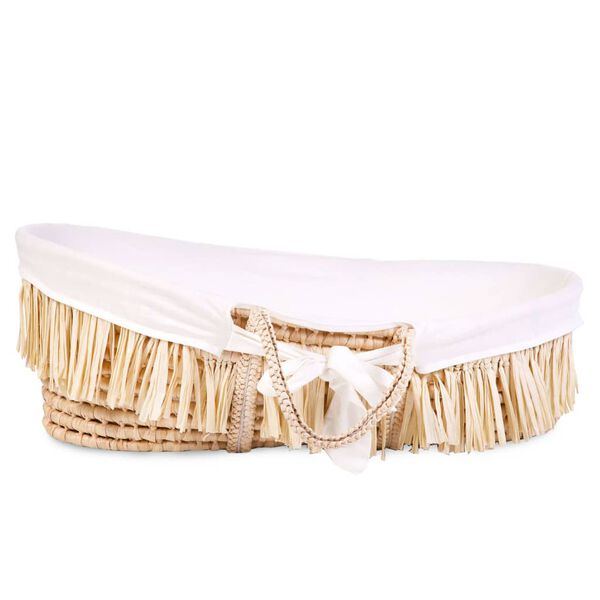 CHILDHOME Moseskorb Raffiabast mit Matratze und Bezug Cremewei&szlig;