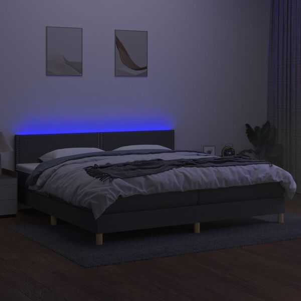 vidaXL Boxspringbett mit Matratze & LED Dunkelgrau 200x200 cm Stoff