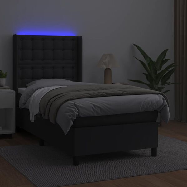 vidaXL Boxspringbett mit Matratze & LED Schwarz 80x200 cm Kunstleder