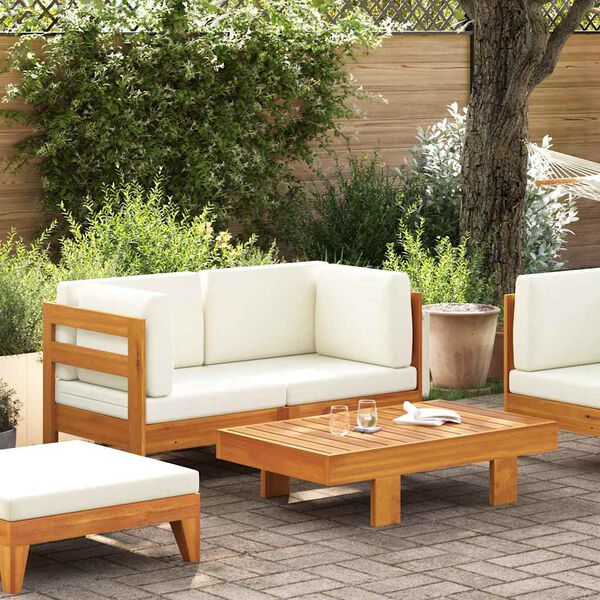 vidaXL 2-tlg. Garten-Lounge-Set mit Cremeweißen Kissen Akazienholz