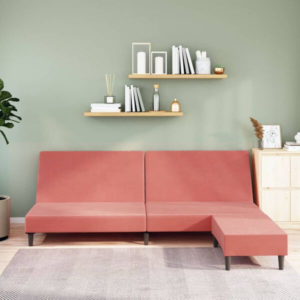 vidaXL Schlafsofa 2-Sitzer mit Fu&szlig;hocker Rosa Samt