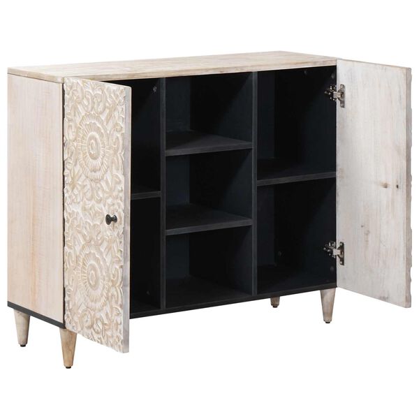 vidaXL Sideboard mit Regal Wei&szlig; 90 x 33,5 x 75 cm Massivholz Mango