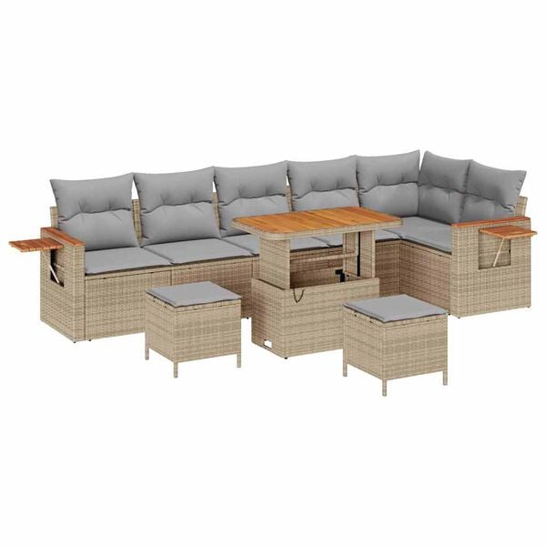 vidaXL Garten-Sofa-Set mit Kissen mit Speicher Beige Poly Rattan