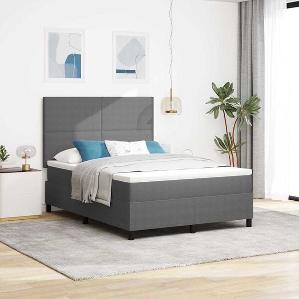 vidaXL LED Boxspringbett Hellgrau und Wei&szlig; 140 x 190 cm Cordstoff