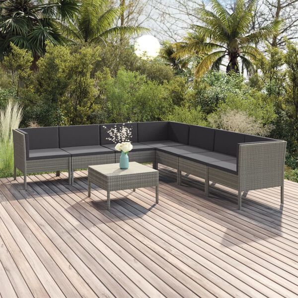 vidaXL 8-tlg. Garten-Lounge-Set mit Auflagen Poly Rattan Grau