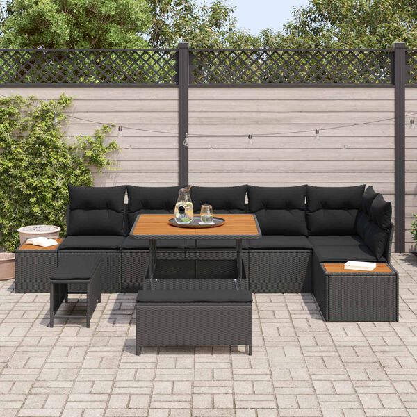vidaXL Gartensofa-set 9 pcs Schwarz Poly-Rattan