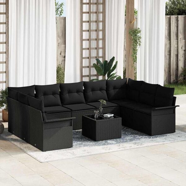 vidaXL Gartensofa-set mit Kissen 10 pcs Schwarz Poly-Rattan