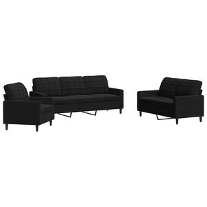 vidaXL 3-tlg. Sofagarnitur mit Kissen Schwarz Samt