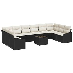 vidaXL Garten-Sofa-Set mit Kissen 11 pcs Braun und Creme Poly-Rattan