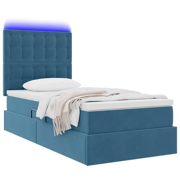 vidaXL Bett mit Stauraum und LED mit LED Dunkelblau 90 x 200 cm Samt
