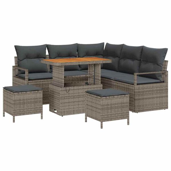 vidaXL Garten-Sofa-Set mit Kissen mit Speicher mit Kissen 8 pcs Grau
