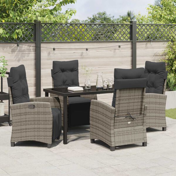 vidaXL Garten Essgruppe mit Kissen 5 pcs Grau Poly-Rattan