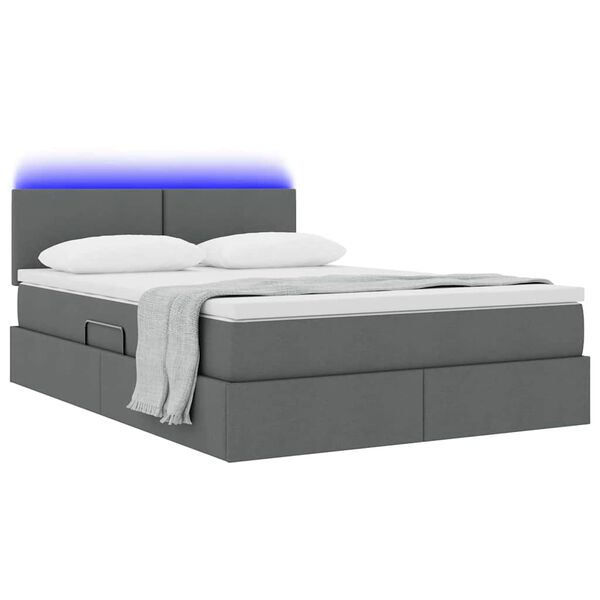 vidaXL Bett mit Stauraum und LED mit LED Dunkelgrau 140 x 190 cm Stoff