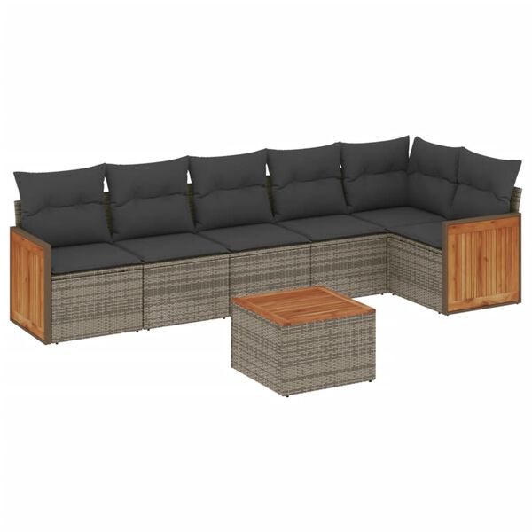 vidaXL 7-tlg. Garten-Sofagarnitur mit Kissen Grau Poly Rattan