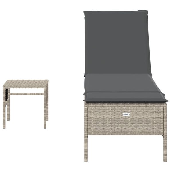 vidaXL Sonnenliege mit Tisch und Auflage Hellgrau Poly Rattan