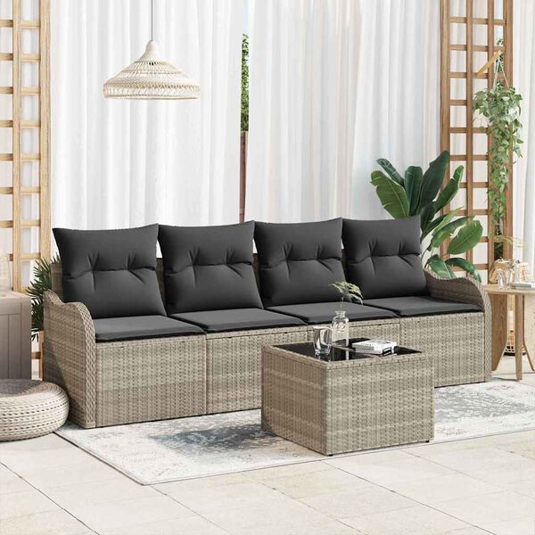 vidaXL Garten-Sofa-Set mit Kissen 5 pcs Hellgrau und Dunkelgrau