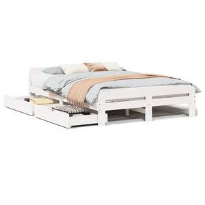 vidaXL Massivholzbett ohne Matratze Wei&szlig; 150x200 cm Kiefernholz