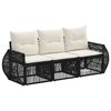 vidaXL Gartensofa-set 3 pcs Schwarz und Cremewei&szlig; Poly-Rattan
