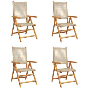 vidaXL 4-teiliges Set aus verstellbaren Klappst&uuml;hlen, beigefarbenes Polyrattan und Massivholz