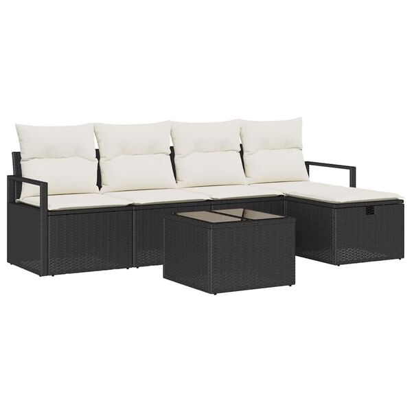 vidaXL Garten-Sofa-Set mit Kissen 6 pcs Schwarz Poly Rattan
