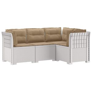 vidaXL 4-Sitzer Gartensofa mit Kissen Rattan-Look PP Wei&szlig;