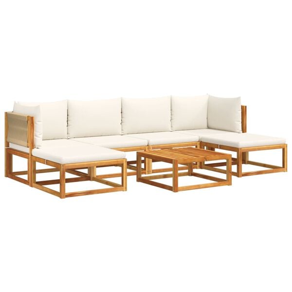 vidaXL 7-tlg. Gartensofa-Set mit Kissen Holz Akazie & Seil