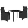 vidaXL Outdoortisch-Set 3 stk. Schwarz Poly-Rattan