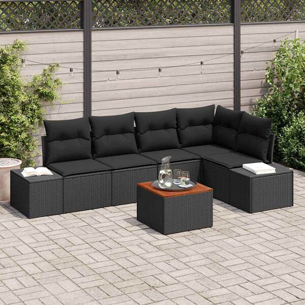 vidaXL Gartensofa-set mit Kissen 6 pcs Schwarz Poly-Rattan