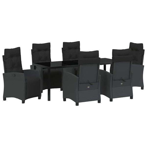 vidaXL Garten Essgruppe mit Kissen 7 pcs Schwarz Poly-Rattan