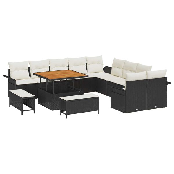 vidaXL Gartensofa-set mit Kissen 13 pcs Schwarz Poly-Rattan