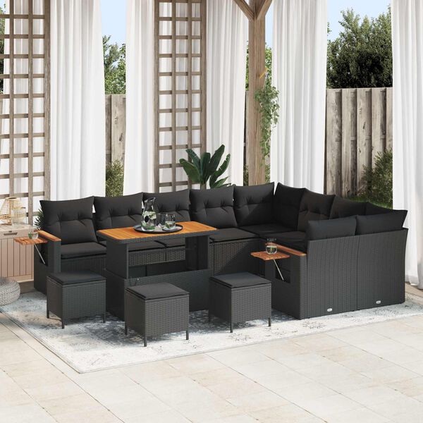 vidaXL Gartensofa-set mit Kissen 13 pcs Schwarz